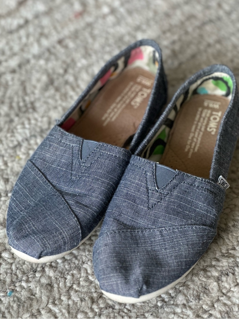 Toms Slip-On Espadrilles in Denim Gray with Patterned Lining